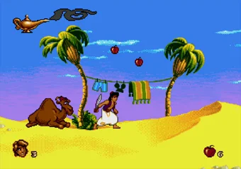 Stand under the Mickey Mouse ears in the Desert level to get a hidden 1-Up Aladdin standing under Mickey Mouse ears to reveal extra life