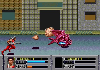 Run and Gun Stage Alien Storm run and gun gameplay on SEGA Genesis/Mega Drive