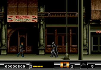 Batman throwing a Batarang in the SEGA game