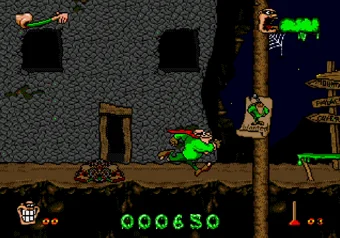 Boogerman: A Pick and Flick Adventure Boogerville level gameplay on SEGA Genesis