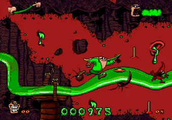 Boogerman: A Pick and Flick Adventure The Pits level gameplay on SEGA Genesis