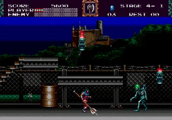 Stage 4 gameplay in Castlevania: Bloodlines on SEGA Genesis/Mega Drive