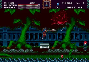 Stage 5 gameplay in Castlevania: Bloodlines on SEGA Genesis/Mega Drive