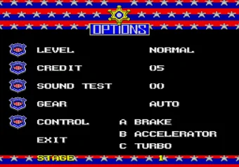 Chase H.Q. 2 - Options Screen with Stage Select Chase H.Q. 2 Options screen with stage select enabled