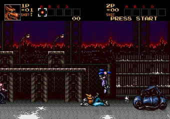 How to slide through danger in Contra: Hard Corps Brad Fang performing a slide move in Contra: Hard Corps