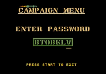 Desert Strike - Unlocking Campaign 4: Nuclear Storm with password BTOBKLW Desert Strike - Campaign 4: Nuclear Storm password BTOBKLW entered on the campaign menu screen