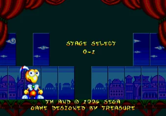 Dynamite Headdy — Stage Select screen opened by the title screen cheat