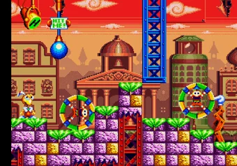 Dynamite Headdy — switch balls raise and lower the ground in Terminate Her Too