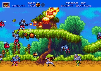 Special Slide Move Gunstar Heroes character performing the special slide move on SEGA Genesis/Mega Drive