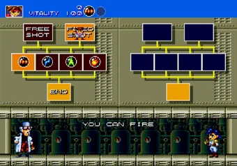 Weapon Selection Gunstar Heroes weapon selection screen on SEGA Genesis/Mega Drive
