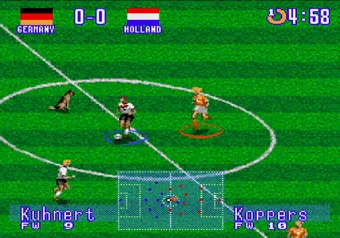 Referee replaced by a dog in International Superstar Soccer Deluxe on SEGA Genesis