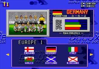 International Superstar Soccer Deluxe team selection screen on SEGA Genesis