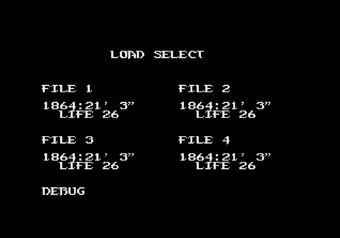 Load Select Screen with Debug Mode Load Select screen showing the Debug option in Light Crusader on SEGA Genesis/Mega Drive