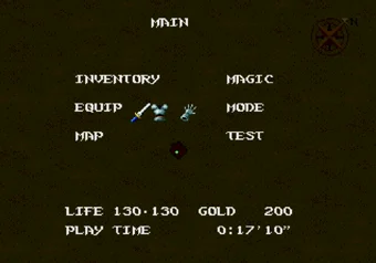 Menu Screen Options menu from Light Crusader on SEGA Genesis/Mega Drive