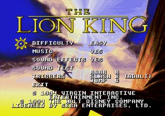 How to Activate Cheat Mode in The Lion King Options menu screen in The Lion King (SEGA Genesis/Mega Drive)