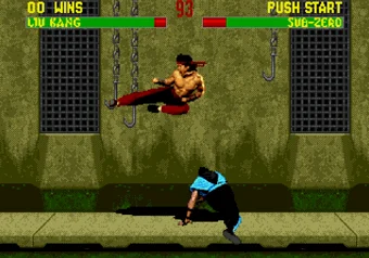 Liu Kang special moves Liu Kang performing his Flying Kick move in Mortal Kombat 2 on SEGA Genesis