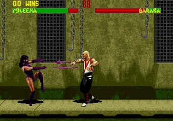 Mileena special moves Mileena performing her Sai Throw move in Mortal Kombat 2 on SEGA Genesis