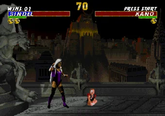 Sindel performing her Babality move in Mortal Kombat 3