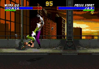Sonya performing her Bicycle Kick move in Mortal Kombat 3