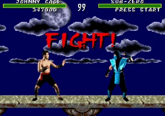 Johnny Cage vs Sub-Zero in Mortal Kombat (SEGA Genesis)