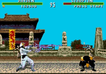 Rayden performing lightning attack - Mortal Kombat (Genesis)