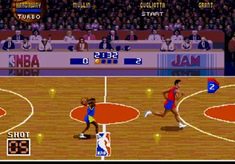 NBA Jam 2-on-2 basketball gameplay on SEGA Genesis/Mega Drive