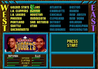 NBA Jam team selection screen on SEGA Genesis/Mega Drive