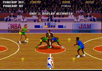NBA Jam gameplay with active power-ups on SEGA Genesis/Mega Drive