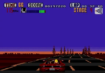 Stage 8 gameplay in OutRun on SEGA Genesis/Mega Drive