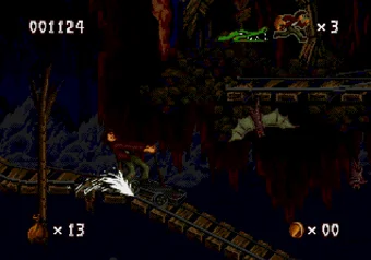 Pitfall: The Mayan Adventure — mine cart rails in the Tazamul Mines level