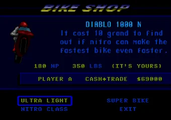 Bike Shop - Diablo 1000N showcase Bike Shop in Road Rash 2 with Diablo 1000N motorcycle