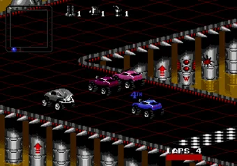 Activating Infinite Bullets and Cluster Bombs cheat in Rock n' Roll Racing Infinite bullets cheat code entered in Rock n' Roll Racing