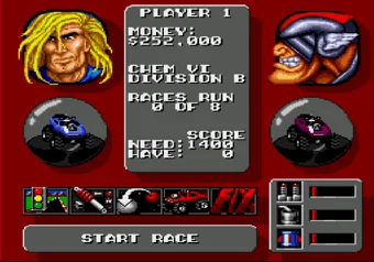 Entering Infinite Money cheat code in Rock n' Roll Racing $250,000 money cheat activated in Rock n' Roll Racing