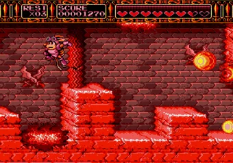 Rocket Knight Adventures — Castle Zebulan with fire pits and flames on stage 1