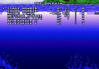 Ecco the Dolphin debug menu on SEGA Genesis/Mega Drive with stage select and options