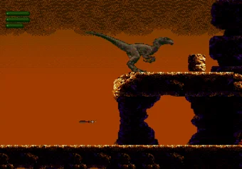 Raptor on the Canyon level in Jurassic Park for SEGA Genesis/Mega Drive