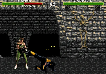 Sonya performing special moves - Mortal Kombat (Genesis) Sonya vs Scorpion in Mortal Kombat (SEGA Genesis)