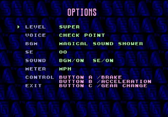 Options menu Options menu in OutRun on SEGA Genesis/Mega Drive