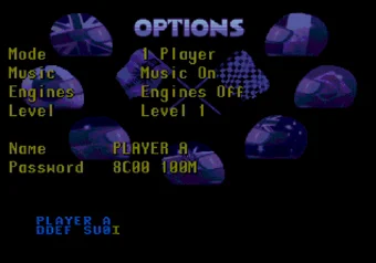 Password entry screen in Road Rash 3 on SEGA Genesis/Mega Drive