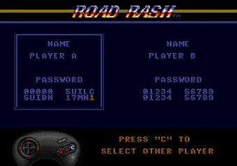 Password screen in Road Rash for SEGA Genesis