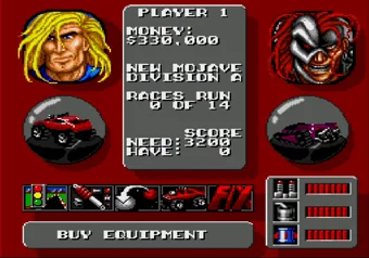 Game screen after entering a password - Rock n' Roll Racing