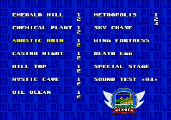 Activating Night Mode from Level Select Screen Level Select screen from Sonic the Hedgehog 2