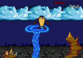 Taz on a fountain Taz riding a water fountain in Taz-Mania on SEGA Genesis and Mega Drive