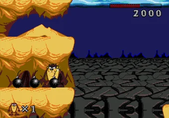 Taz eating a bomb in level 2 Taz swallowing a bomb in level 2 of Taz-Mania on SEGA Genesis and Mega Drive