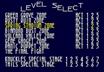 Level Select screen Sonic 3D Blast — Level Select screen on SEGA Genesis