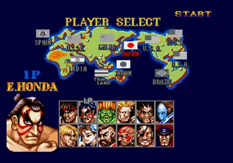 Character select screen in Street Fighter 2: Special Champion Edition on SEGA Genesis