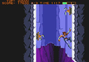 Ice shaft climb (stage 2) Strider — Hiryu climbing an icy shaft past flying sickle robots
