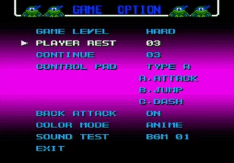 Teenage Mutant Ninja Turtles: Return of the Shredder - Options menu