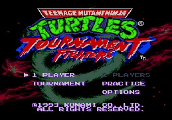 Teenage Mutant Ninja Turtles: Tournament Fighters title screen on SEGA Genesis