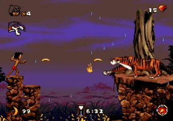 The Jungle Book final boss fight with Shere Khan on SEGA Genesis/Mega Drive